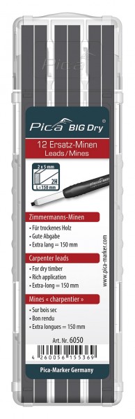 Pica BIG Dry Ersatz-Minen 6050 Zimmermanns-Minen 2H